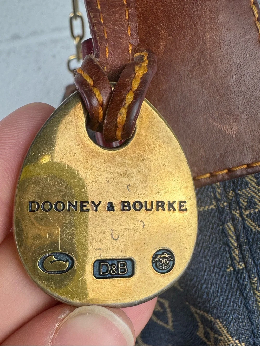 Dooney & Bourke Denim Monogram Hobo Shoulder Bag Leather Duck Charm Y2K